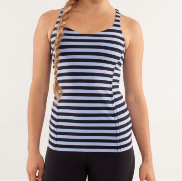 Lululemon Free To Be Tank Sea Stripe Polar Haze Black / Black Built-In Bra - Picture 1 of 11